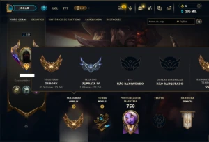 Ouro 4 com TODOS os Champs e 198 Skins ( SUP / ADC )