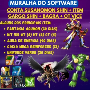 Conta Digimon Masters Susano S. + Bagra + Gargo S. + Ot Vice - Digimon Masters Online DMO