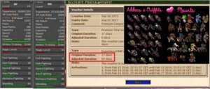 Tibia - RP 130 e MS 120 mesma acc com 85 dias de voucher.