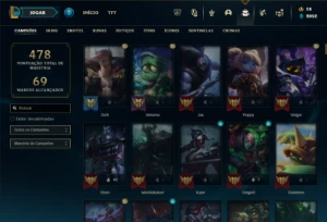 Ferro 1 com TODOS os champs e 337 Skins + Honra 5 - League of Legends LOL
