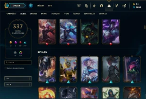 Ferro 1 com TODOS os champs e 337 Skins + Honra 5 - League of Legends LOL