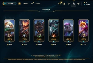 Conta ouro 1 com 26 Champs e 10 Fragmentos de skins - League of Legends LOL