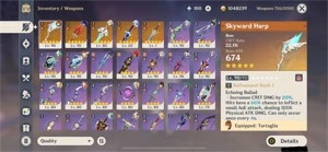 Conta Genshin Impact AR57 - Ei, Zhongli, Ganyu + 100 primo