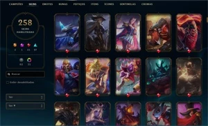 Conta League of Legends - PLAT 4 - 60% WR - 258 Skins LOL