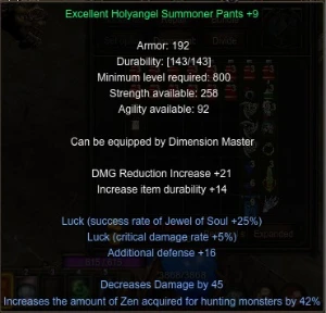 Set Xholy Sum +9 Luck+16 +ddJOH+DD+Zen - MU Online