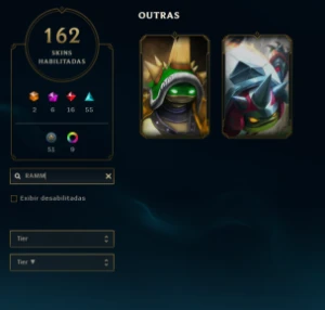 Conta Rara - Rei Rammus - Diversas Skins - Prime - Mono Cait - League of Legends LOL