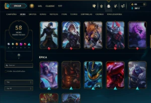 Unranked com 60 Champs e 58 Skins - League of Legends LOL
