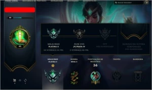 Conta platina 2 com 56% de winrate solo/duo lv 40 - League of Legends LOL