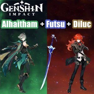 Conta Genshin Impact AR 7 com Alhaitham, Futsu e Diluc