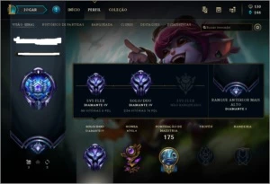 CONTA DIAMANTE 4 - 70 CAMPEÕES - 25 SKINS - League of Legends LOL