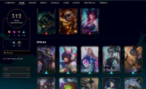 Conta Platina 4 - 312 SKINS - League of Legends LOL