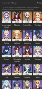 Genshin: Chasca, Arlequinno, Yoimiya e Mizuki + 3 Armas T5 - Genshin Impact