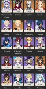 Genshin: Chasca, Arlequinno, Yoimiya e Mizuki + 3 Armas T5 - Genshin Impact