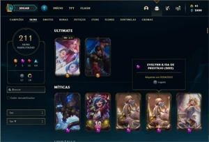 Conta Unranked com TODOS os champs e 211 Skins + 3 Prestigio - League of Legends LOL