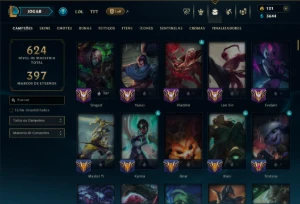 Ouro 4 com 150 Champs e 154 Skins ( TOP / MID / JG ) - League of Legends LOL