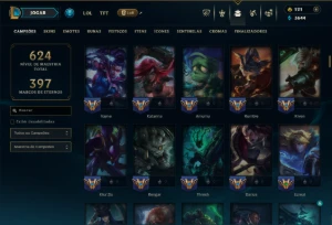 Ouro 4 com 150 Champs e 154 Skins ( TOP / MID / JG ) - League of Legends LOL