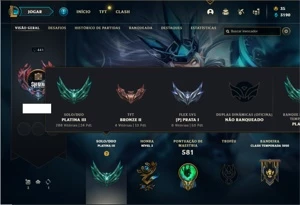 Conta Platina 3 com TODOS os champ e 197 Skins + 4 Prestigio - League of Legends LOL