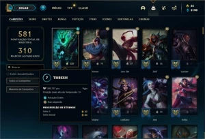 Conta Platina 3 com TODOS os champ e 197 Skins + 4 Prestigio - League of Legends LOL