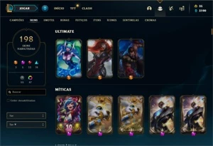 Conta Platina 3 com TODOS os champ e 197 Skins + 4 Prestigio - League of Legends LOL