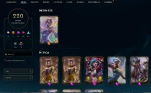 Conta League of Legends 220 skins, 8 vitoriosas, 16 míticas LOL