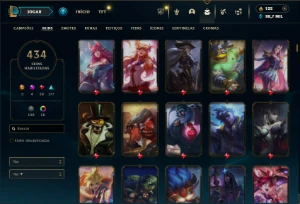 Platina 2 com TODOS os champs e 434 Skins ( ADC / MID / JG ) - League of Legends LOL