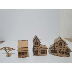 Kit 14 mini casinha em mdf, com arvore, coqueiro e... - Artesanato e Personalizados