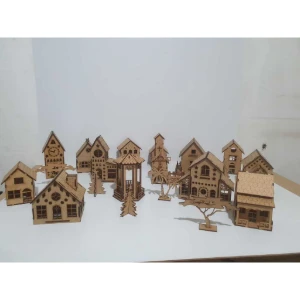 Kit 14 mini casinha em mdf, com arvore, coqueiro e... - Artesanato e Personalizados