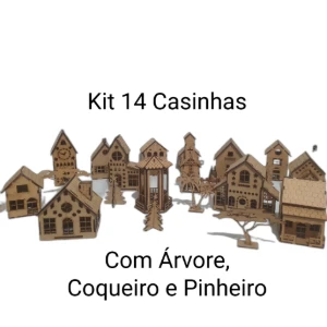 Kit 14 mini casinha em mdf, com arvore, coqueiro e... - Artesanato e Personalizados
