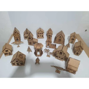 Kit 14 mini casinha em mdf, com arvore, coqueiro e... - Artesanato e Personalizados