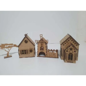Kit 14 mini casinha em mdf, com arvore, coqueiro e... - Artesanato e Personalizados