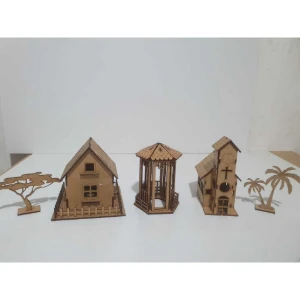 Kit 14 mini casinha em mdf, com arvore, coqueiro e... - Artesanato e Personalizados