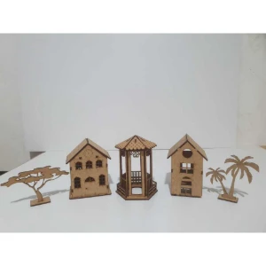 Kit 14 mini casinha em mdf, com arvore, coqueiro e... - Artesanato e Personalizados