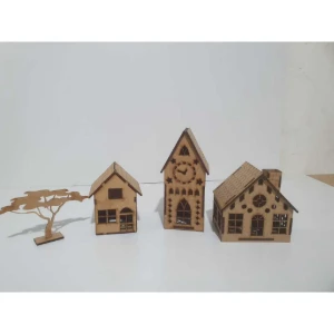 Kit 14 mini casinha em mdf, com arvore, coqueiro e... - Artesanato e Personalizados