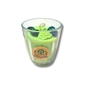 Vela de Citronela em Vidro com Pedras Verdes - Artesanato e Personalizados