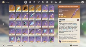 AR55 Hutao, Raiden Shogun, Luz Do Cortador de Grama, armas 5 - Genshin Impact