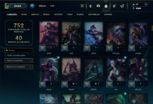 Platina 4 com TODOS os champs e 445 Skins + 40 Maestrias 7 - League of Legends LOL