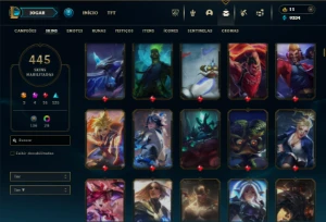 Platina 4 com TODOS os champs e 445 Skins + 40 Maestrias 7 - League of Legends LOL