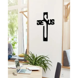 Cruz Jesus Vazado em MDF Preto - Artesanato e Personalizados