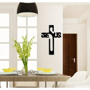 Cruz Jesus Vazado em MDF Preto - Artesanato e Personalizados
