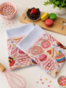 Pano de Prato Artesanal Donuts - 50 x 70 cm - Artesanato e Personalizados