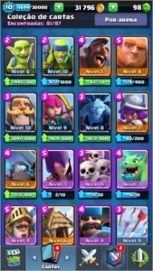 Conta de Clash Royale nvl 10 arena 12 com cartas tops