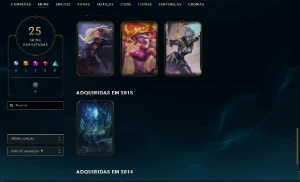 25 Skins - 20 Baus - Gold 2 - Peak Elo Esmeralda 3 - League of Legends LOL