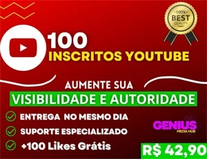 100 Inscritos Youtube - Redes Sociais