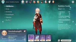 Conta Genshin Impact AR 5 com Kazuha e Keqing