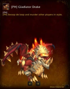 Personagem com montaria de gladiador na bolsa. - Blizzard