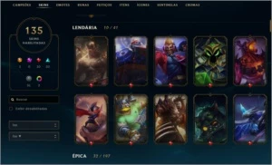 Conta LoL - Gold V Flex 135 Skins e 128 Campeões - League of Legends