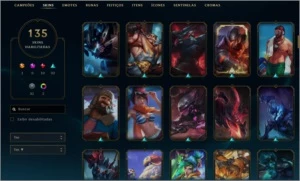 Conta LoL - Gold V Flex 135 Skins e 128 Campeões - League of Legends
