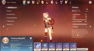 Conta Genshin Impact AR 5 com Yoimiya e Qiqi