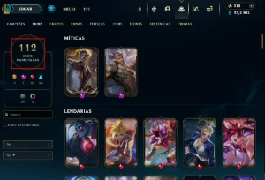 Conta LoL nível 256, 112 skins + 126 campeões - League of Legends