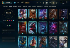 Unranked com TODOS os Champs e 250 Skins ( MID / SUP / JG ) - League of Legends LOL